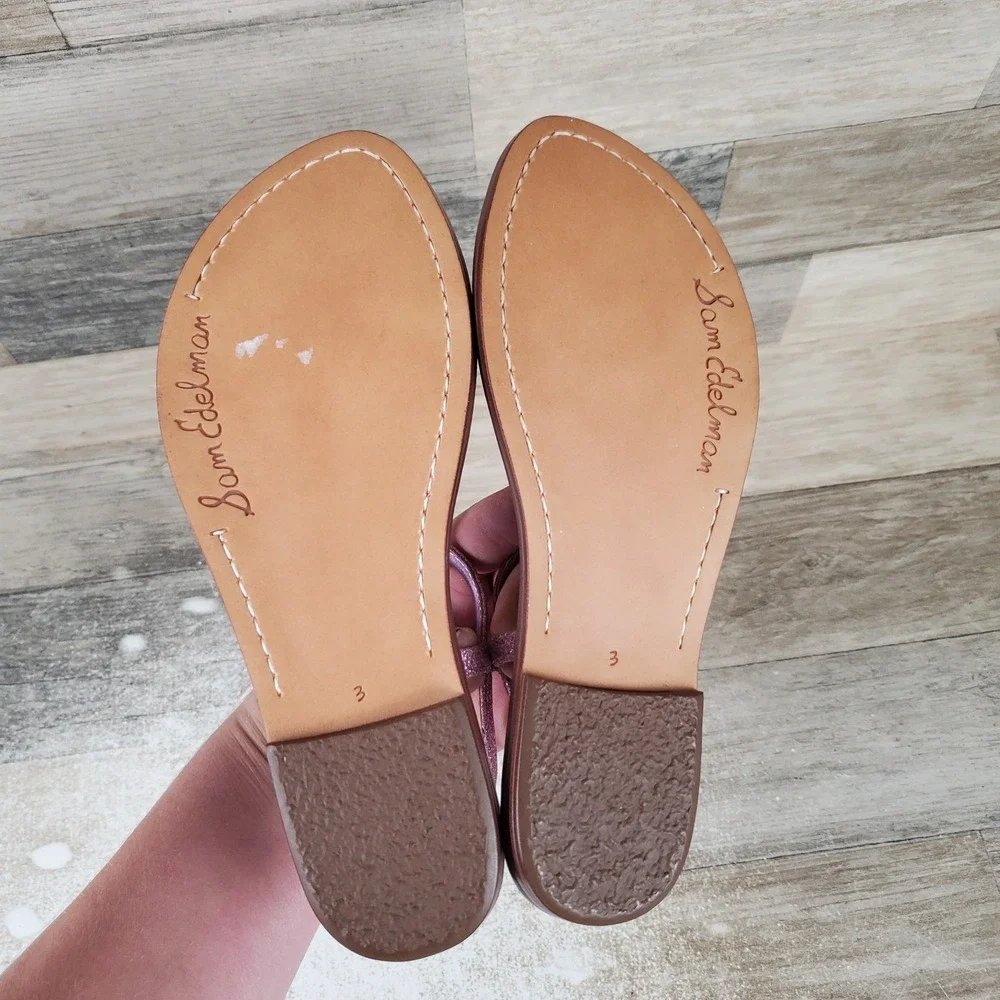 Sam Edelman Gigi Kid Thong Sandal Sz 3 Sparkling Pink Leather Slingback Open Toe